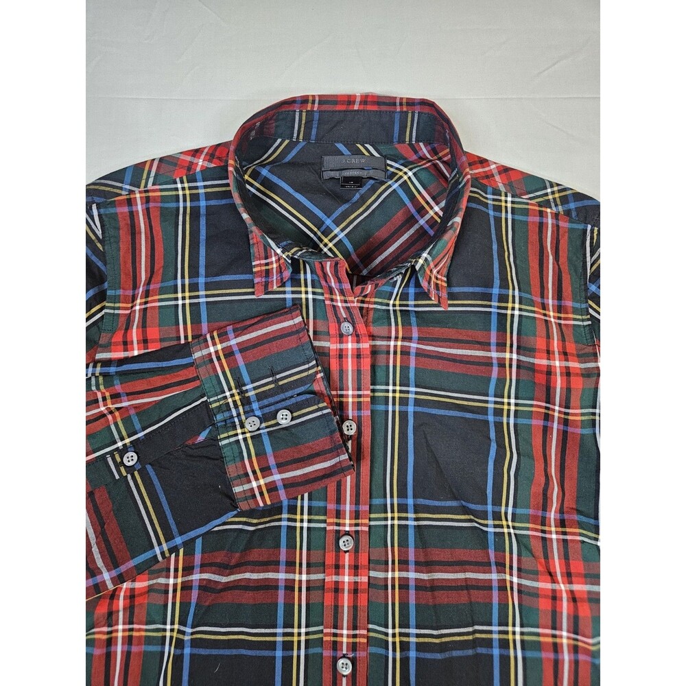J CREW Perfect Shirt Women's Size 12 Red Green Stewart Plaid Tartan Button